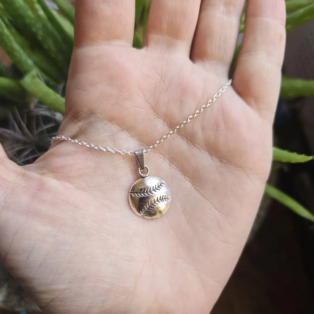 New Classic Silver Dainty Baseball Softball Necklace - Picture 3 of 5